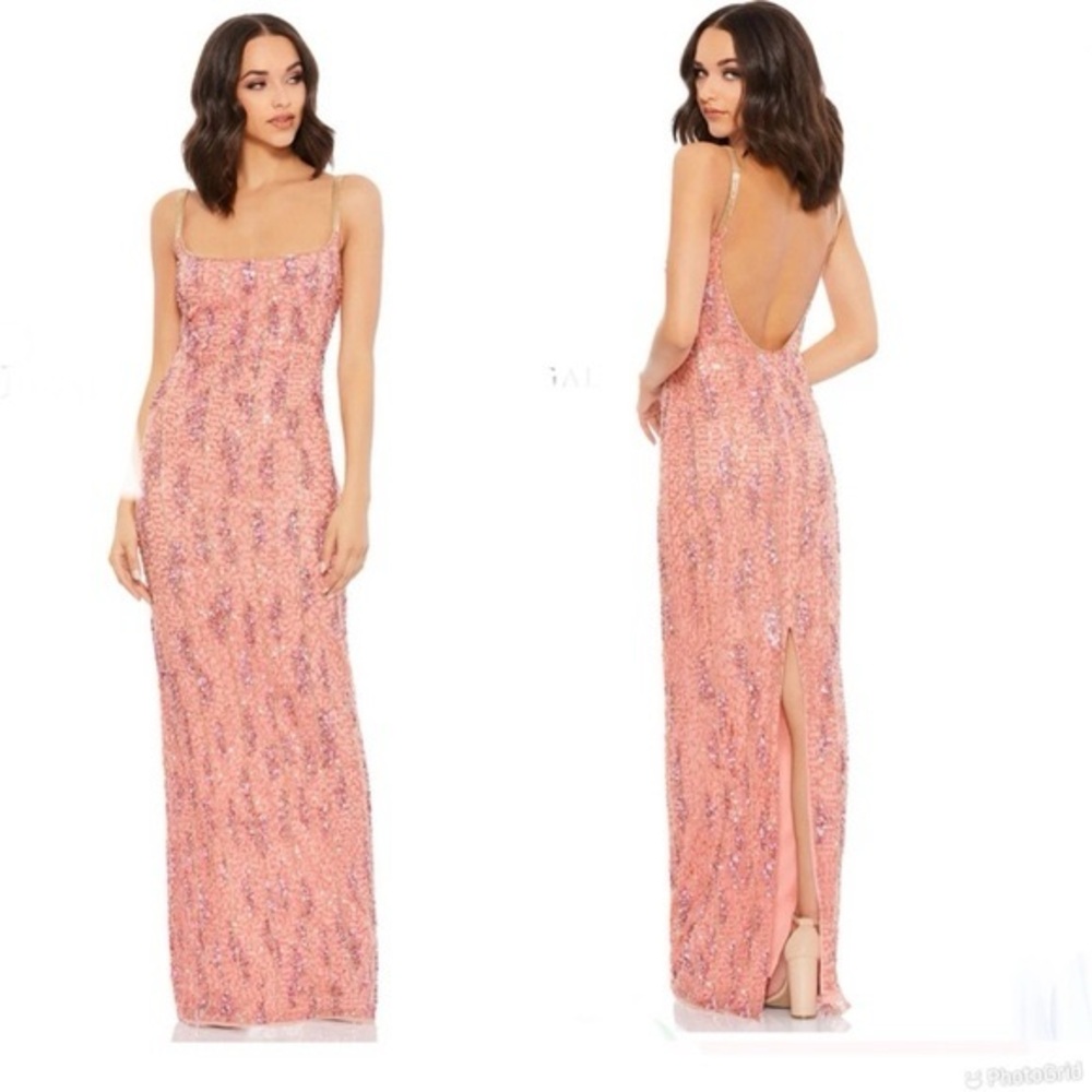 Mac Duggal Size 8 Sleeveless Embellished Sequin Slip Gown Pink 10696 NWT